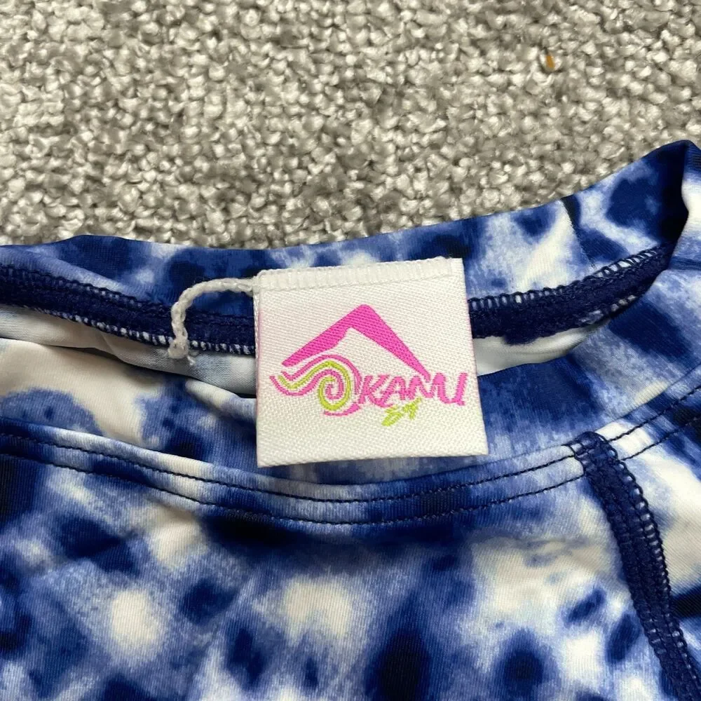 OKAMI Girls 10 Two Piece Swim Bathing Suit Set Blue White Long Sleeve Brief New